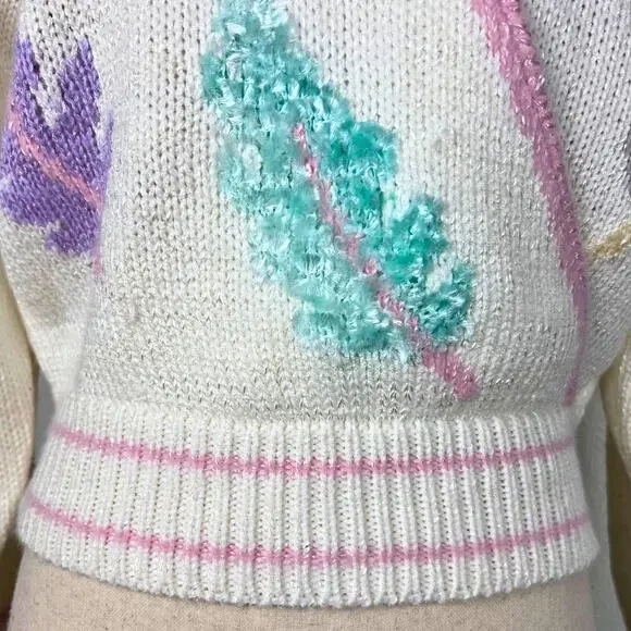 Vintage 80s Pastel Knit Sweater M – Whimsigoth Coquette Cottagecore Halloween - Picture 3 of 8